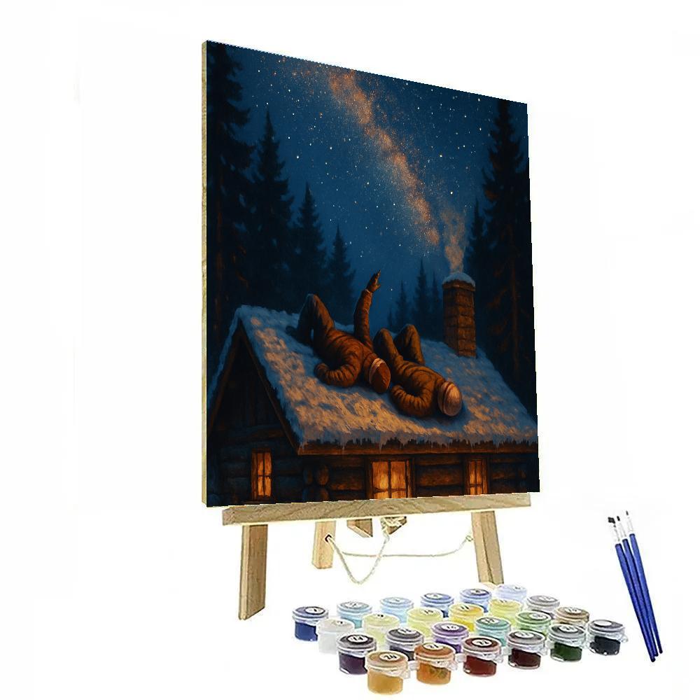 Winter Stargazing From The Cabin Roof DIY paint by numbers