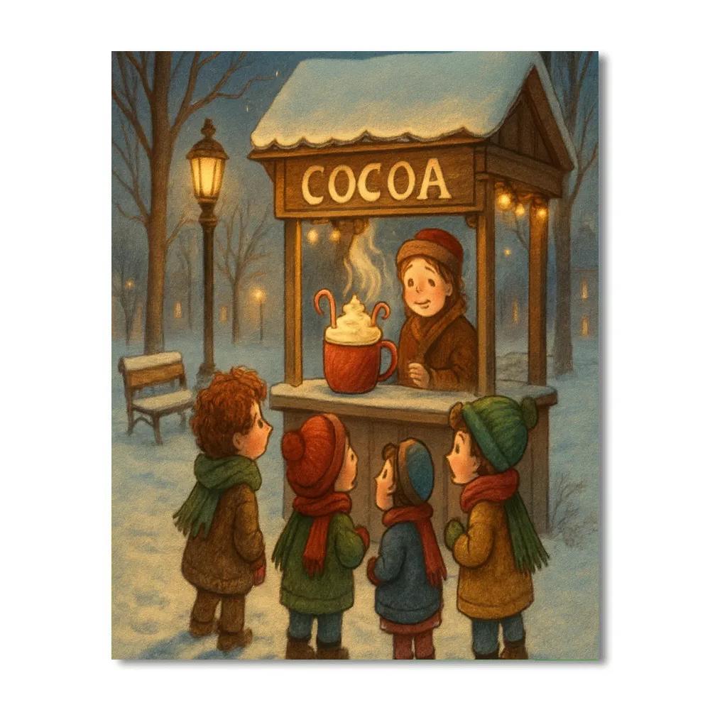 Christmas Cocoa Stand In The Snowy Park Numbered painting kits