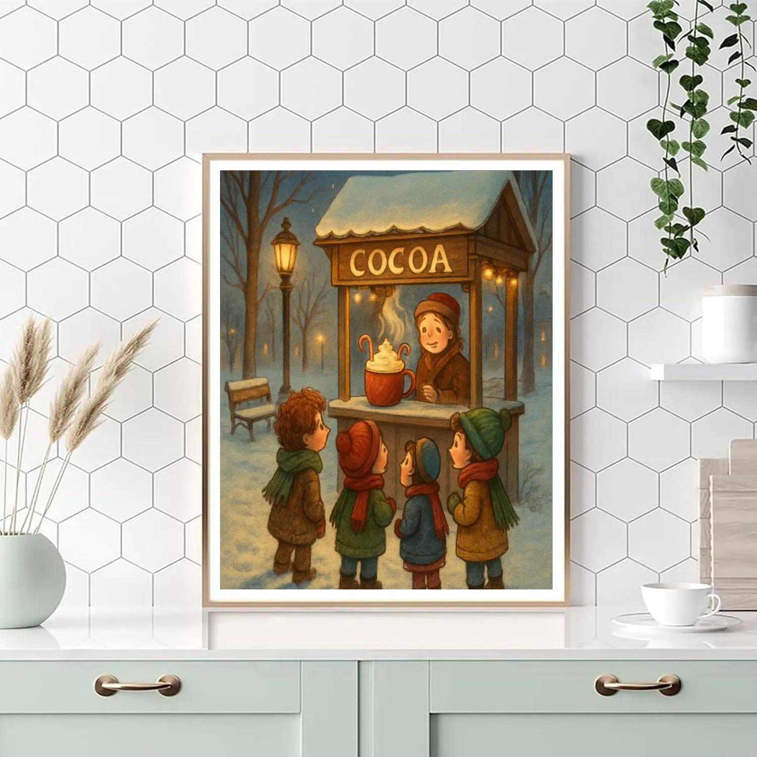 Christmas Cocoa Stand In The Snowy Park Numbered painting kits