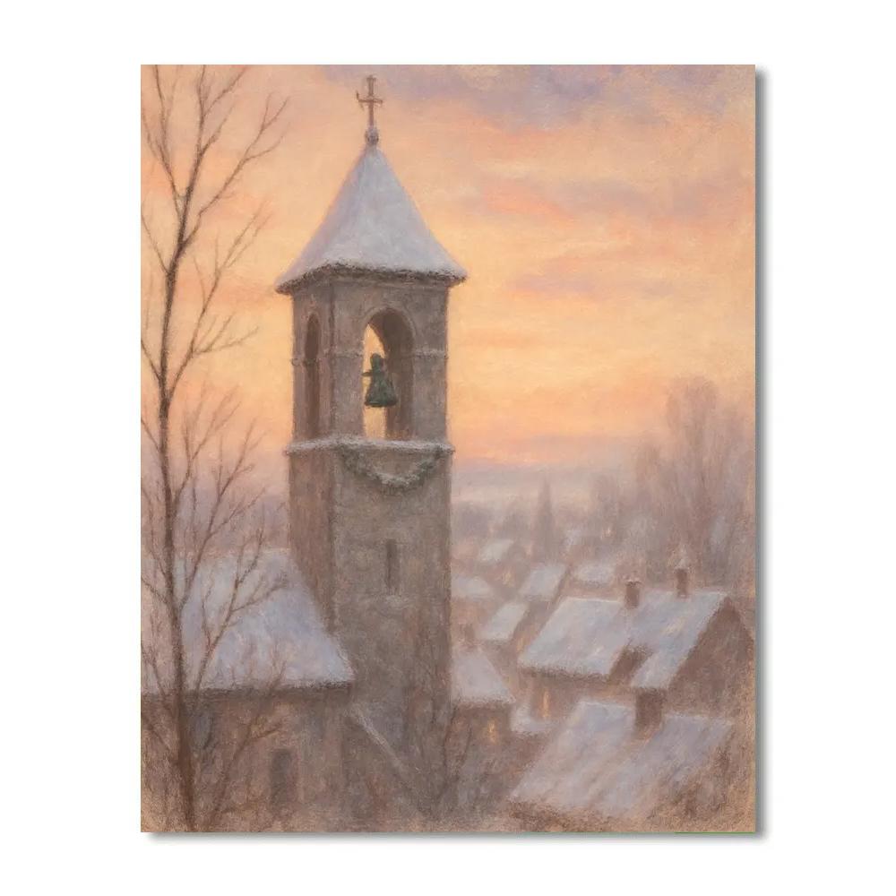 Snowy Bell Tower At Christmas Dawn Paint by numbers art