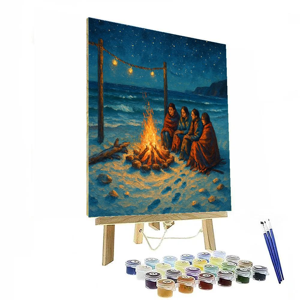 Christmas Bonfire On The Frozen Beach Paint by numbers art
