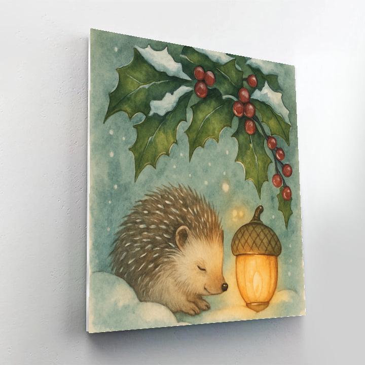 Christmas Hedgehog Under The Holly Leaves DIY paint by numbers