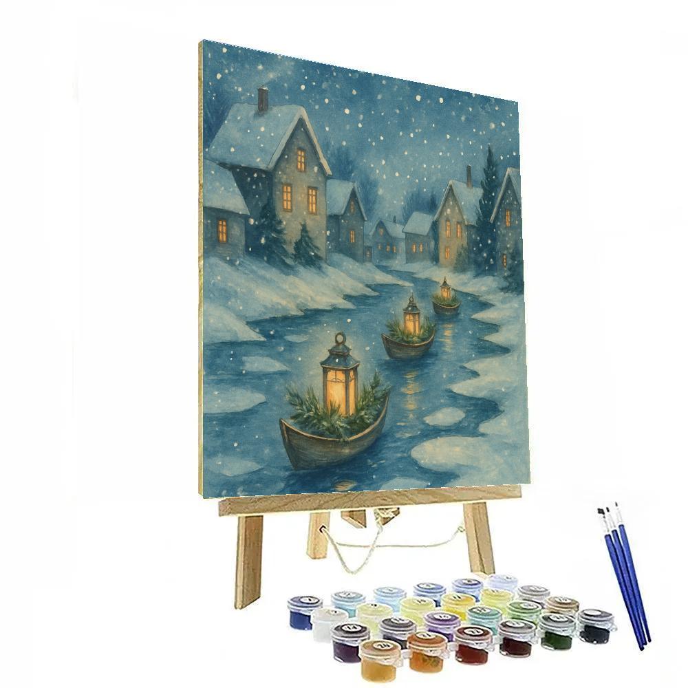 Snowy Village Christmas Parade Of Lantern Boats Numbered painting kits
