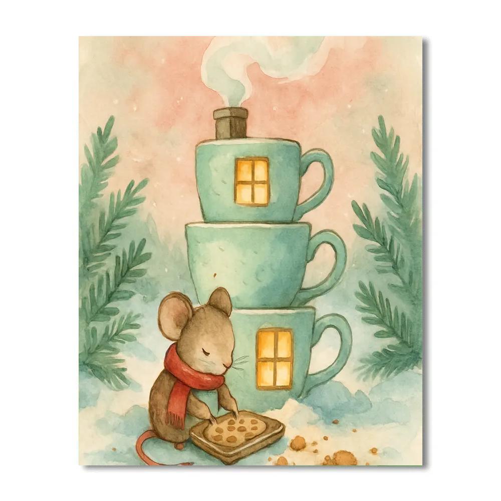 Christmas Mouse Baking In The Teacup House paint by color
