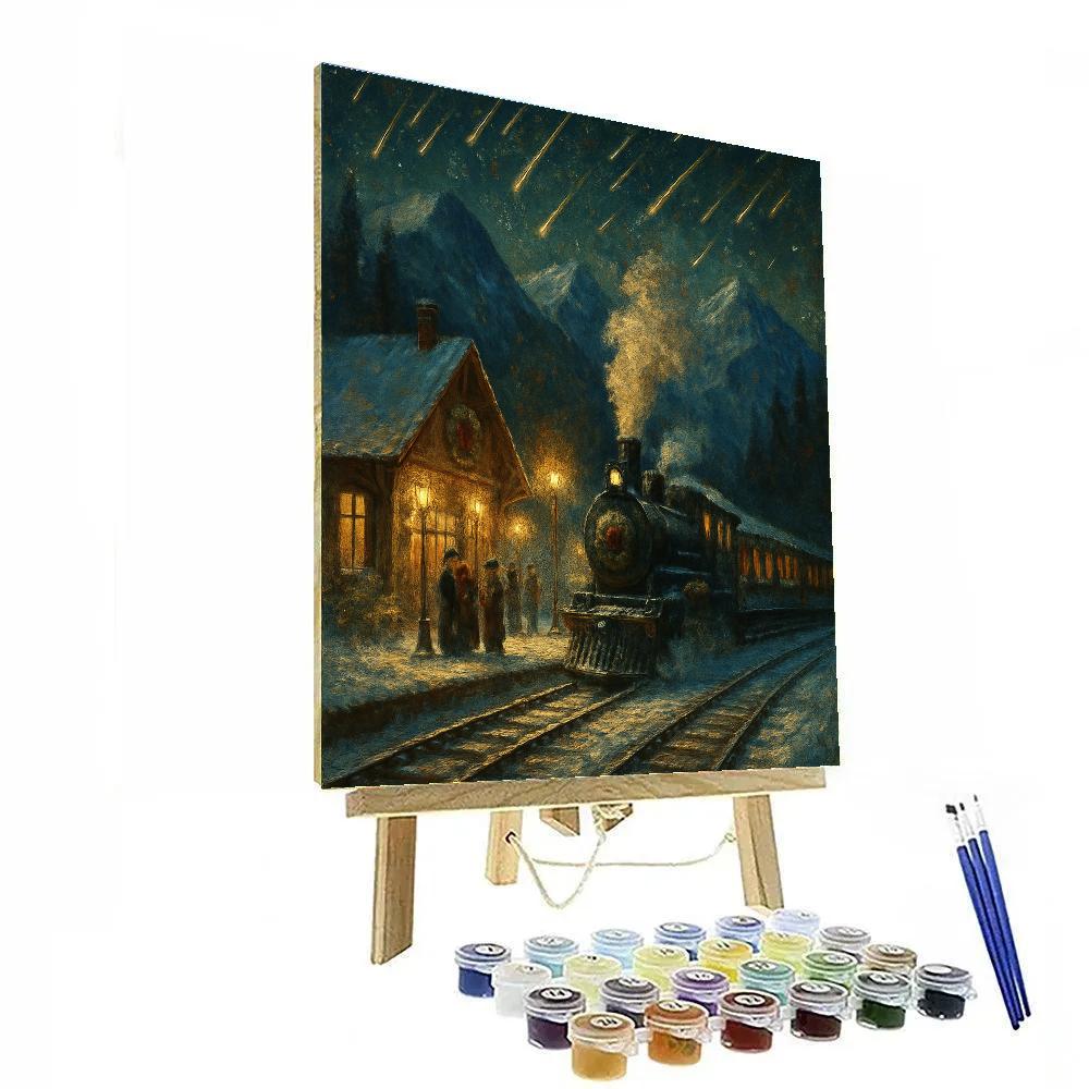 Christmas Train Station Under Falling Stars DIY paint by numbers