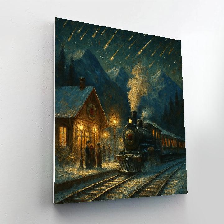 Christmas Train Station Under Falling Stars DIY paint by numbers