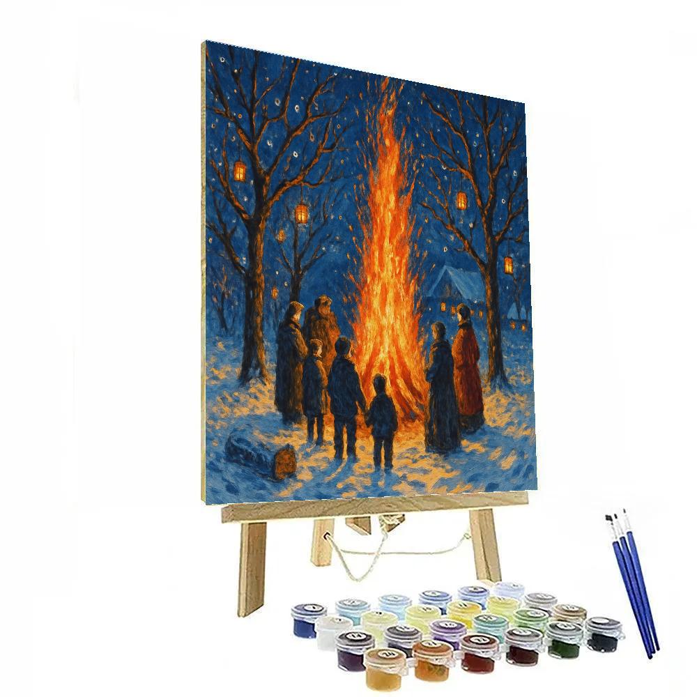 Christmas Bonfire In The Orchard Clearing painting number kit