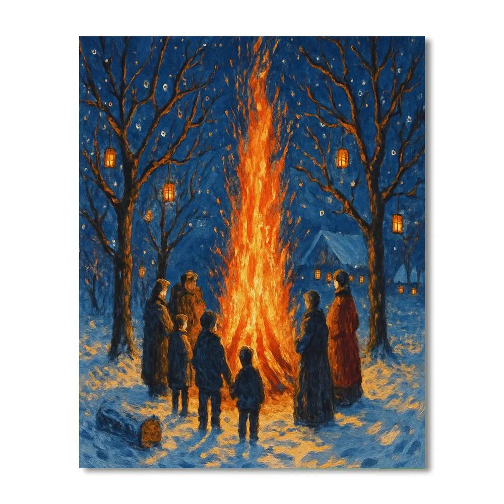 Christmas Bonfire In The Orchard Clearing painting number kit