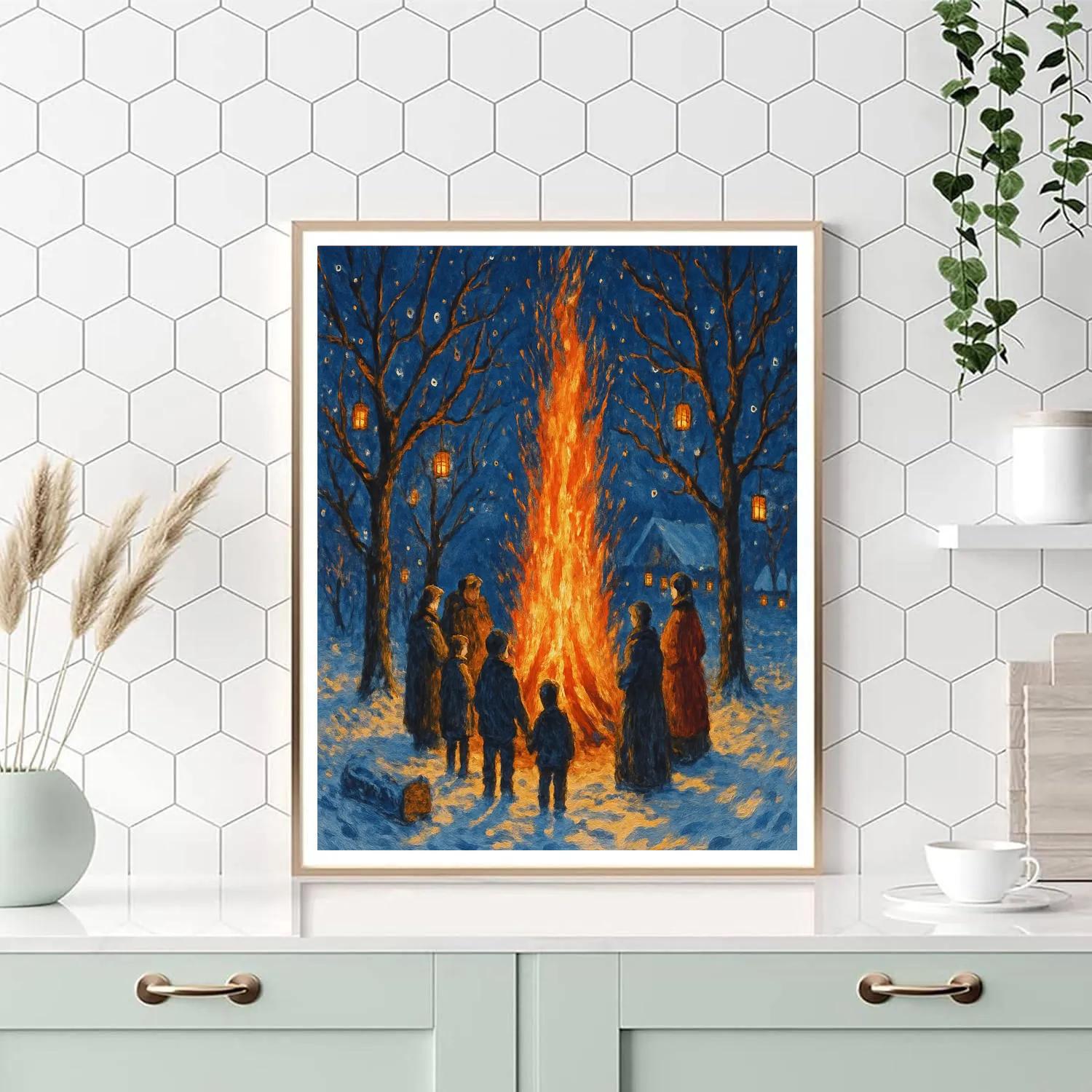 Christmas Bonfire In The Orchard Clearing painting number kit