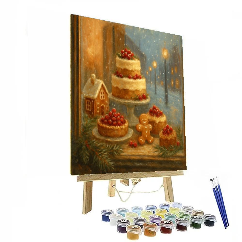 Christmas Bakery Window At First Snow Paint by numbers art