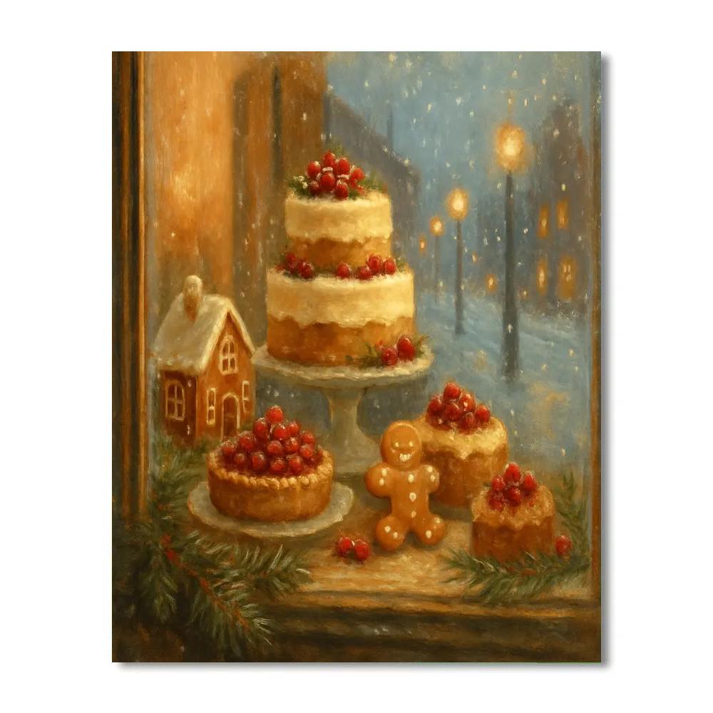 Christmas Bakery Window At First Snow Paint by numbers art