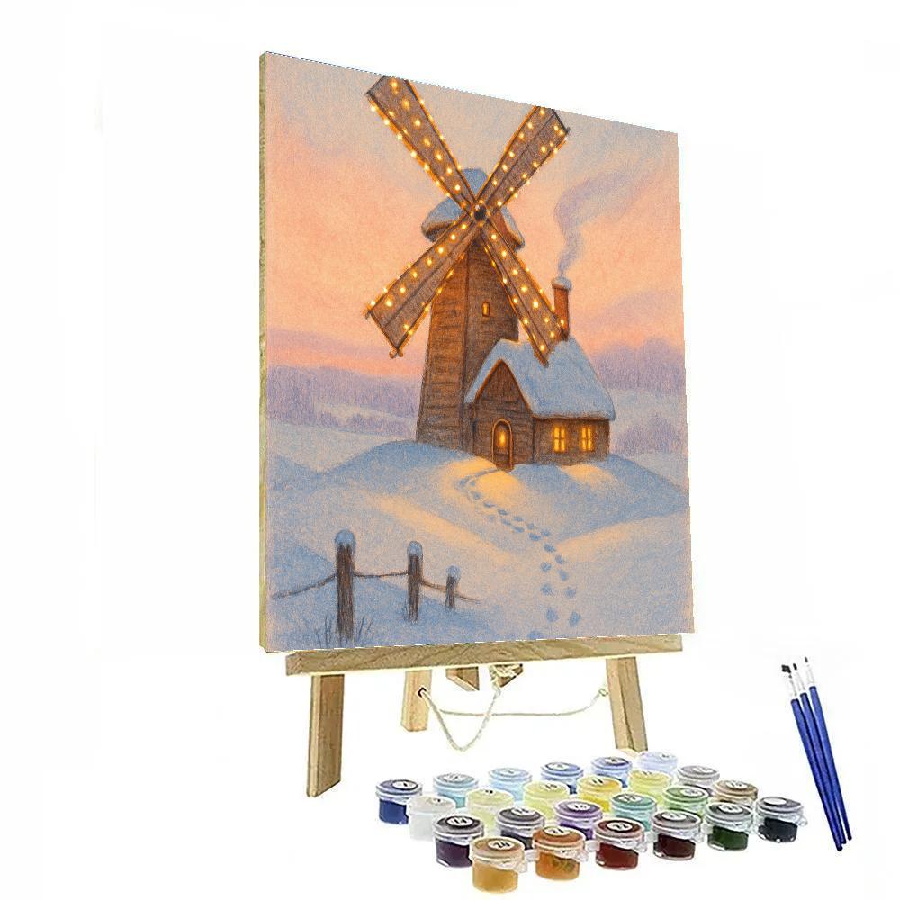 Snowy Christmas Windmill On The Hill Number painting