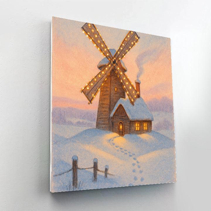 Snowy Christmas Windmill On The Hill Number painting