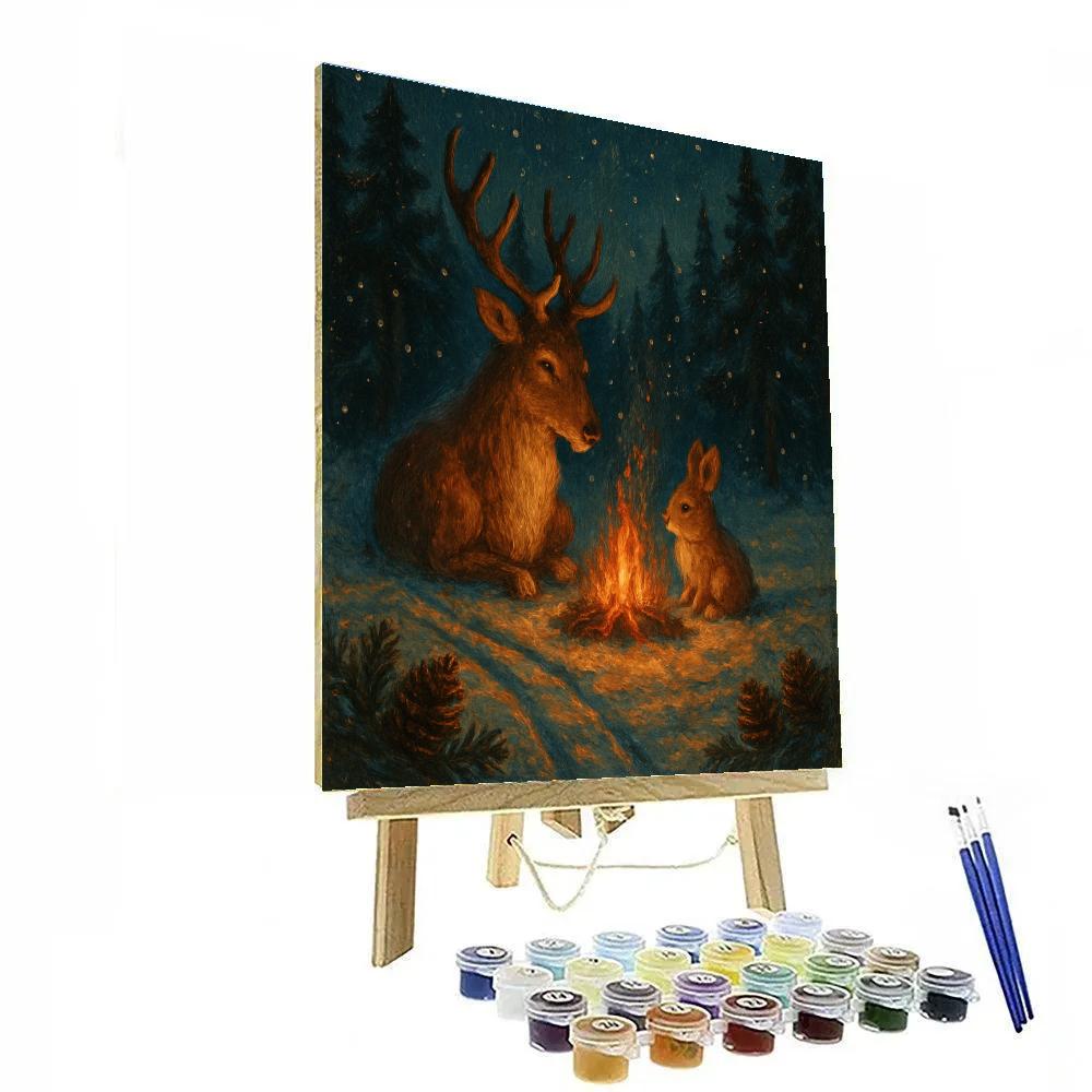 Reindeer And Rabbit At The Forest Campfire paint by numbers