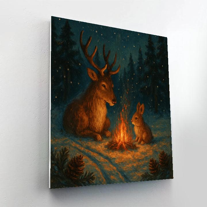 Reindeer And Rabbit At The Forest Campfire paint by numbers