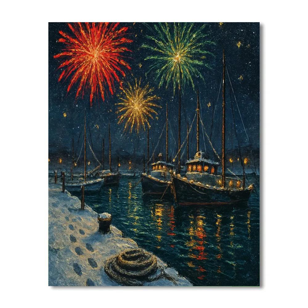 Christmas Eve Fireworks Over The Harbor painting number kit