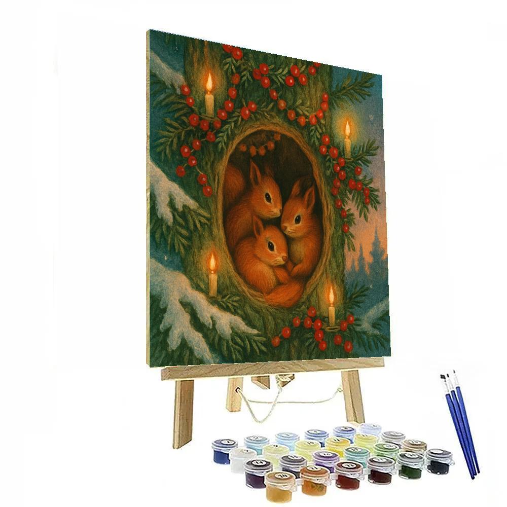 Christmas Squirrels In The Evergreen Loft Paint by numbers art