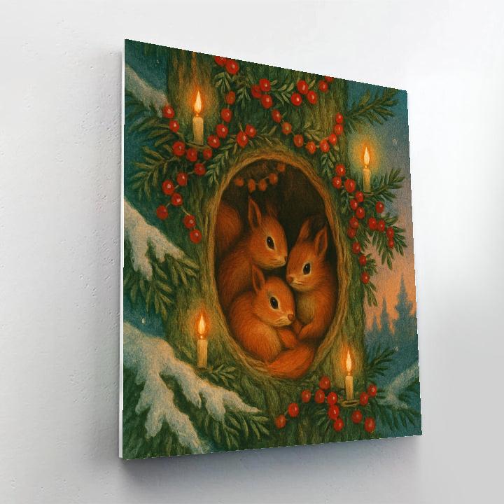 Christmas Squirrels In The Evergreen Loft Paint by numbers art