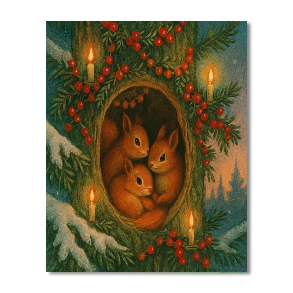 Christmas Squirrels In The Evergreen Loft Paint by numbers art