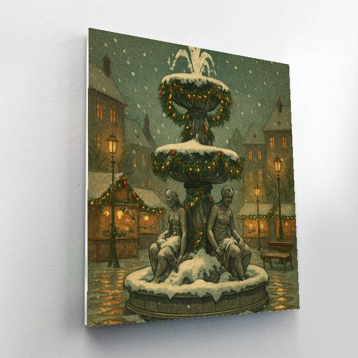 Snow Covered Christmas Fountain In The Plaza paint by number