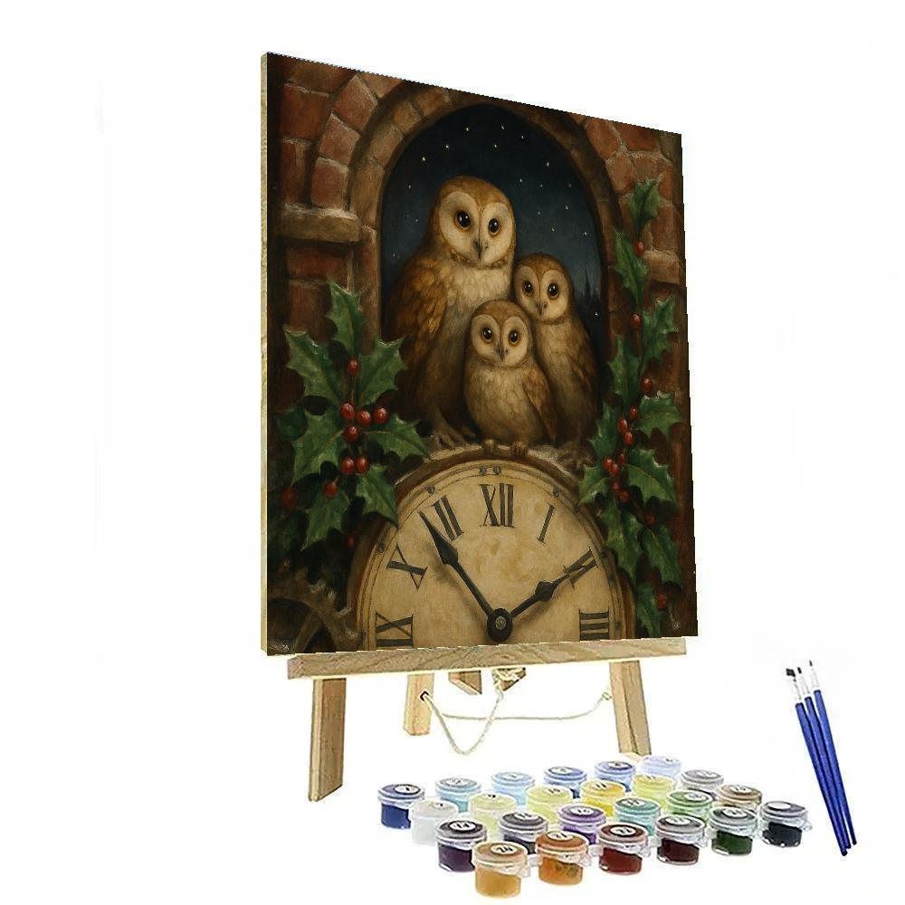 Christmas Owls In The Clocktower Number painting