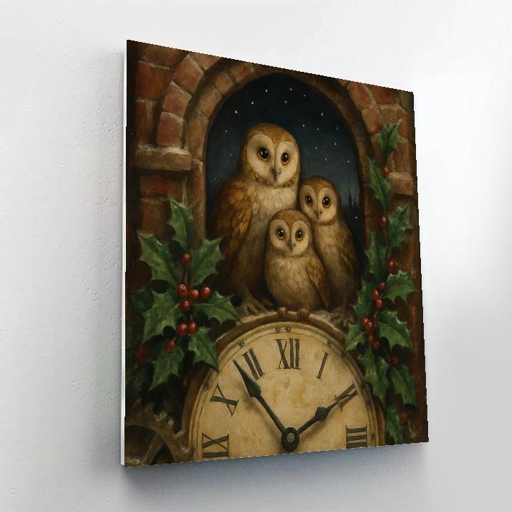 Christmas Owls In The Clocktower Number painting