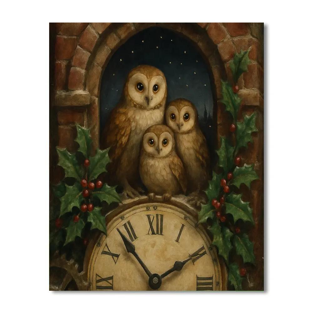Christmas Owls In The Clocktower Number painting