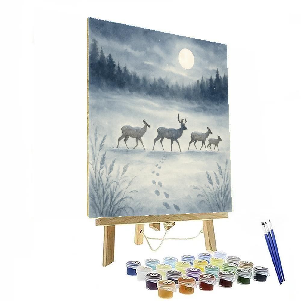 Christmas Deer Crossing The Frozen Meadow paint by number