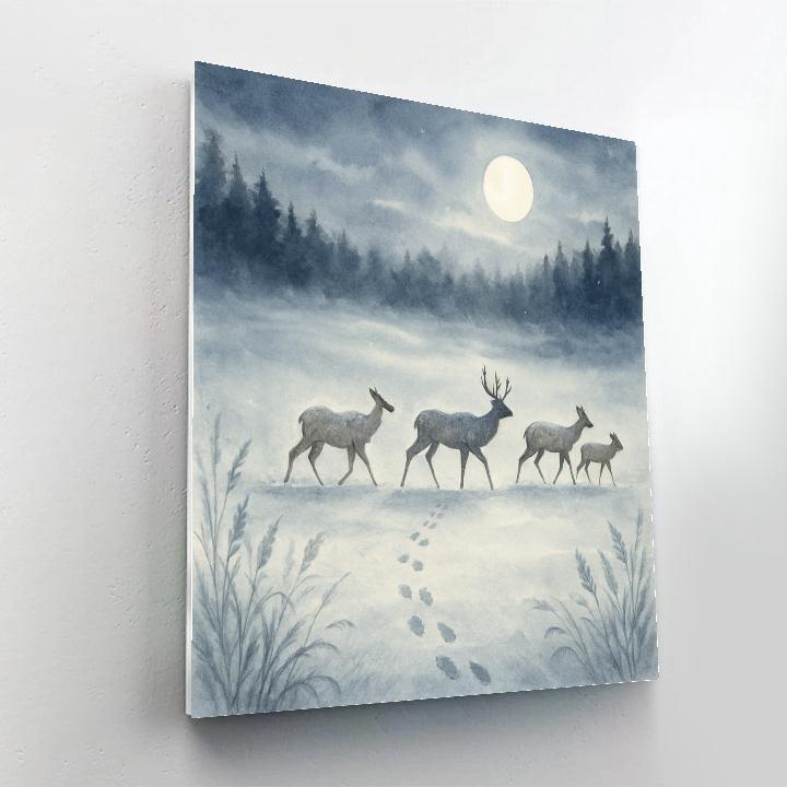 Christmas Deer Crossing The Frozen Meadow paint by number