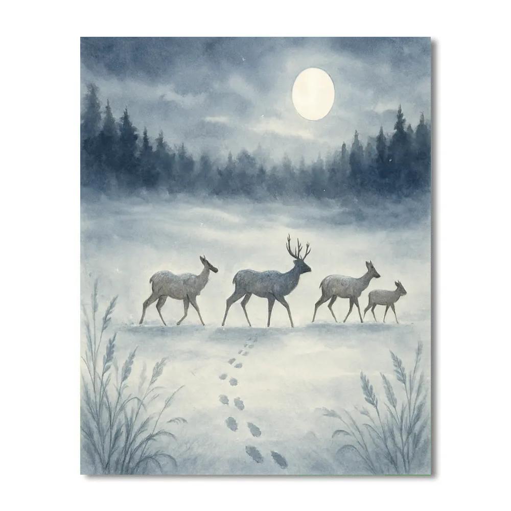 Christmas Deer Crossing The Frozen Meadow paint by number