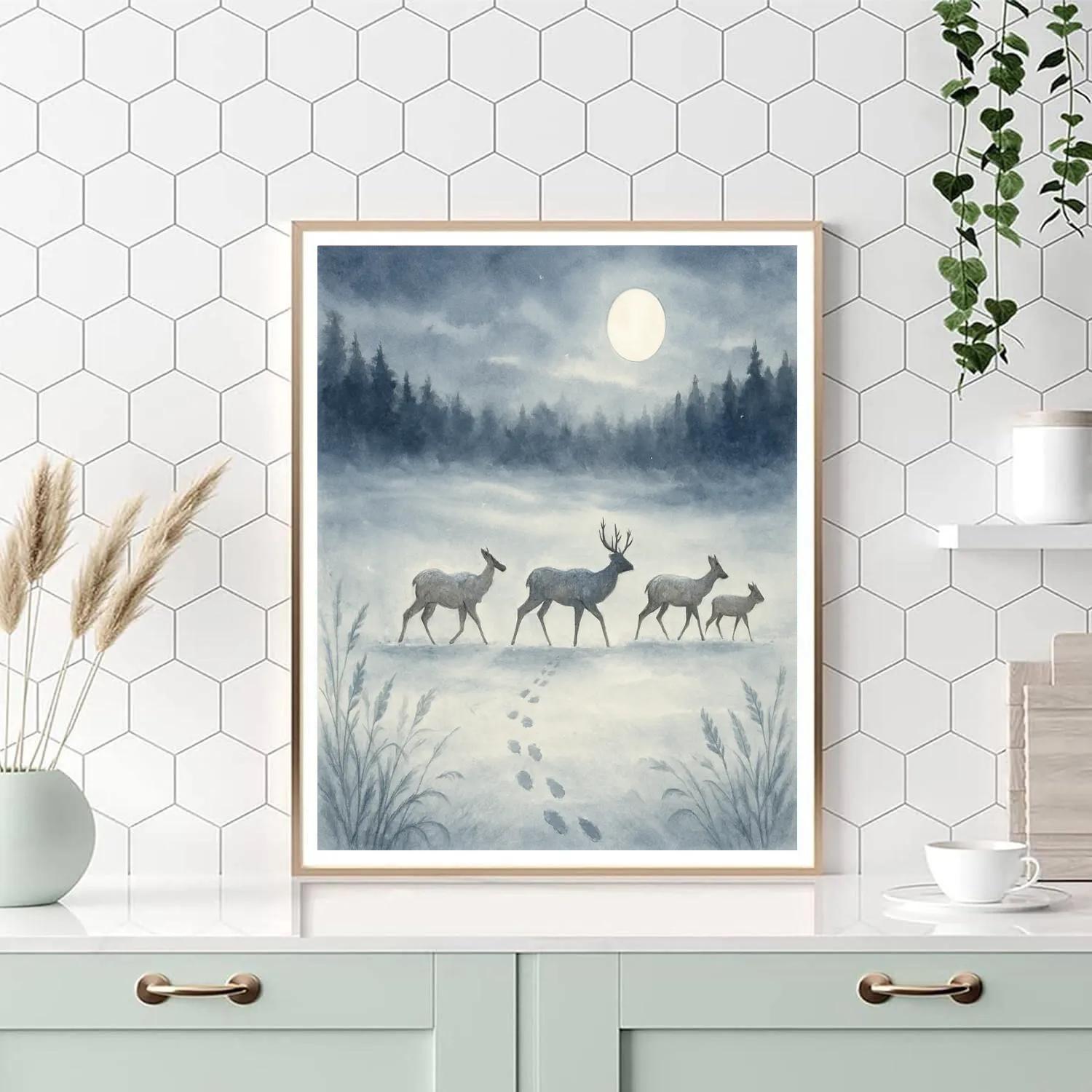 Christmas Deer Crossing The Frozen Meadow paint by number