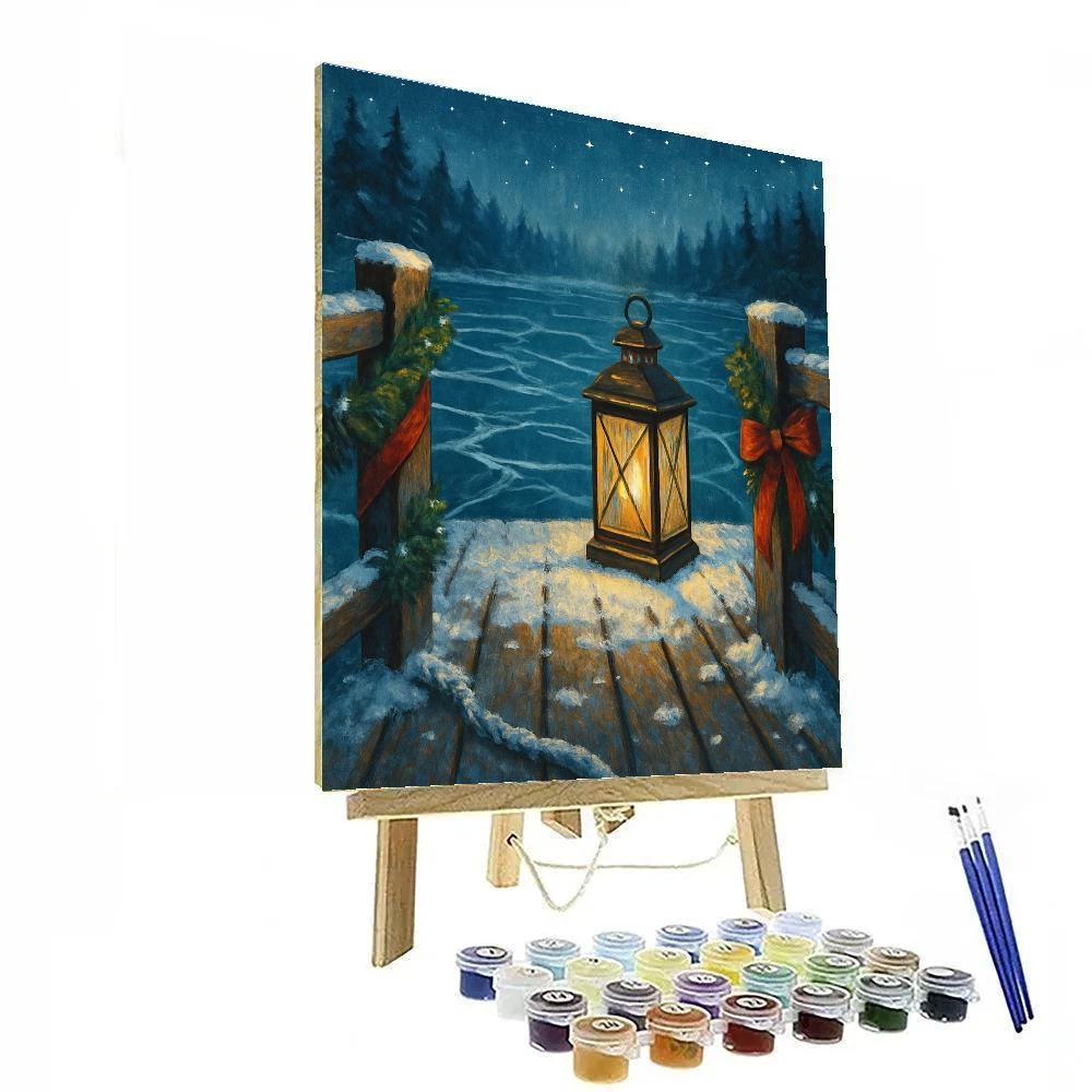 Christmas Night Lantern On The Frozen Dock paint by numbers