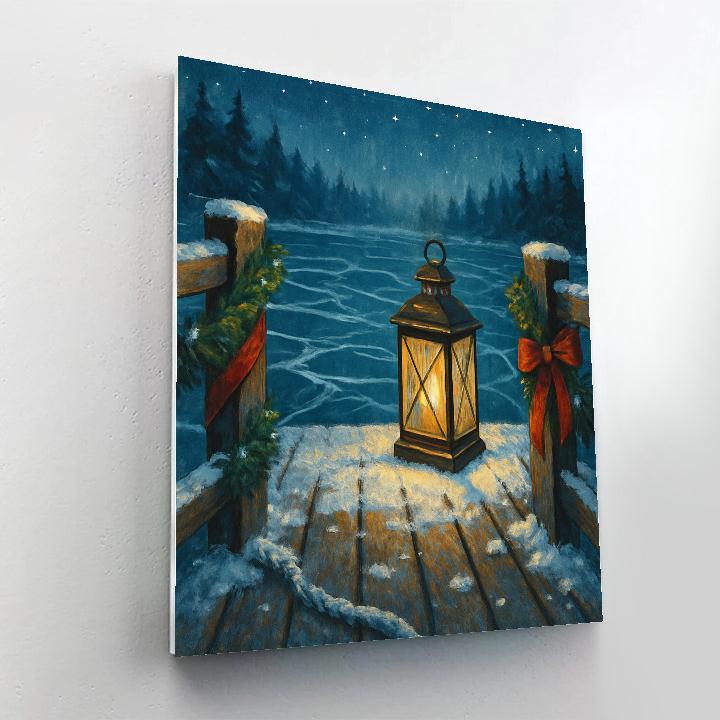 Christmas Night Lantern On The Frozen Dock paint by numbers