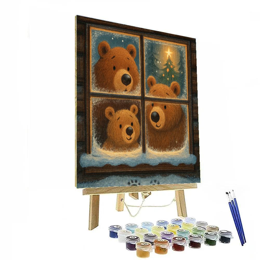 Holiday Bear Family At The Window paint by numbers