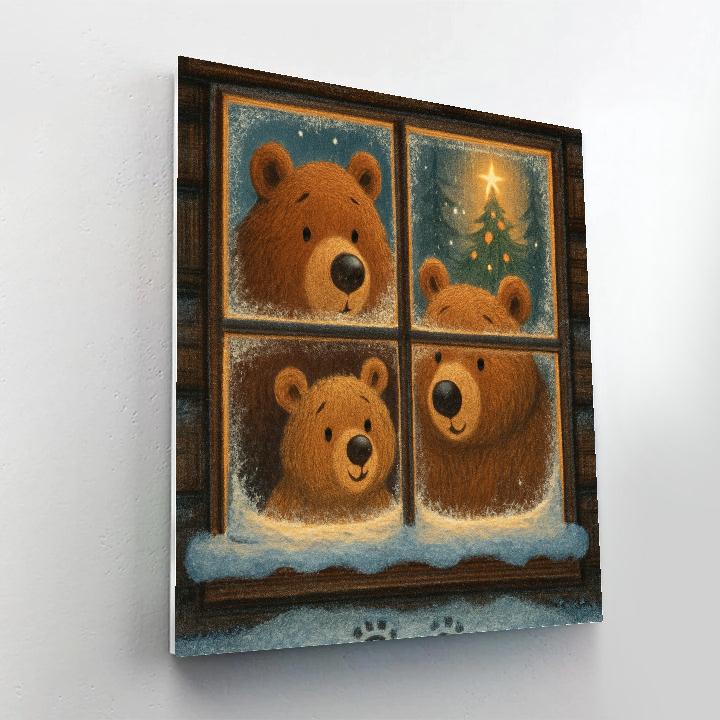 Holiday Bear Family At The Window paint by numbers