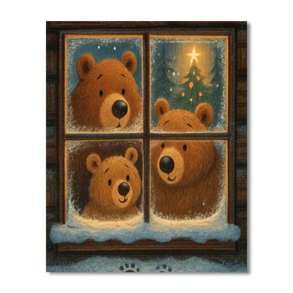 Holiday Bear Family At The Window paint by numbers