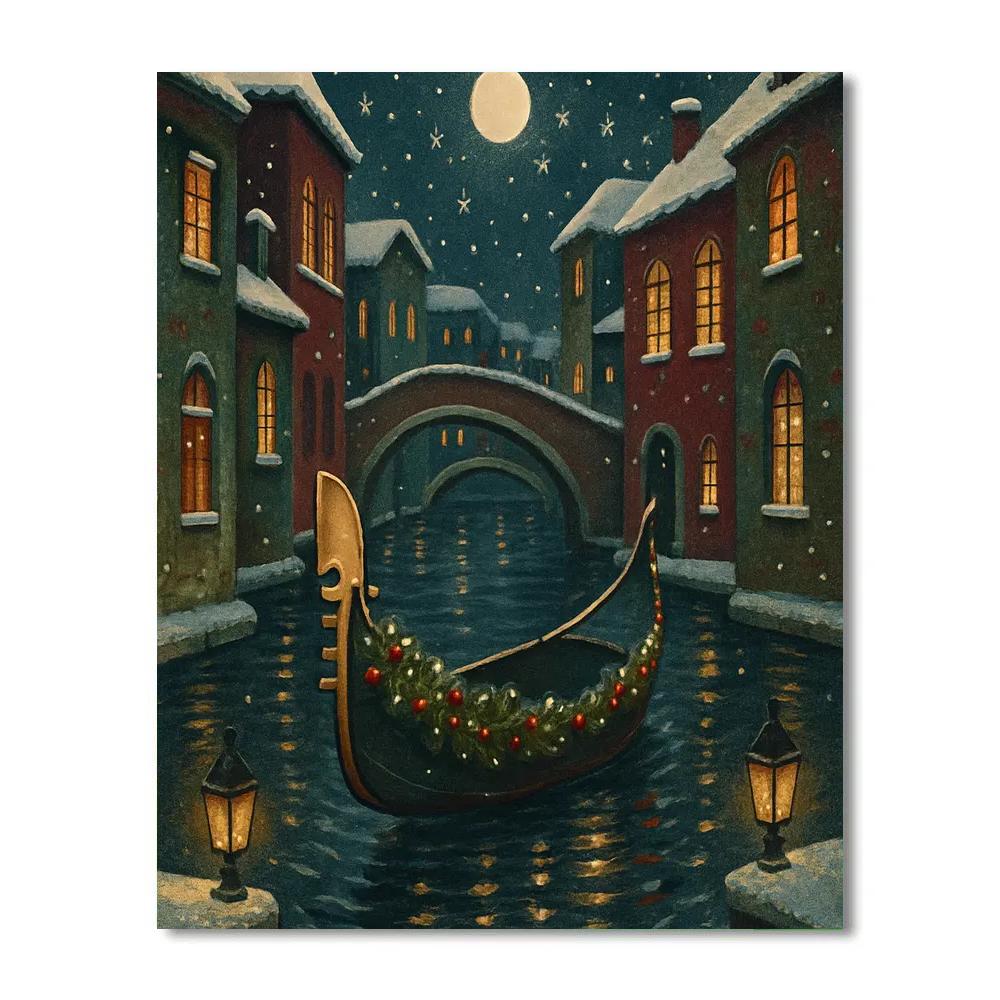 Christmas Gondola Ride Through The Snowy City Numbered painting kitsChristmas Gondola Ride Through The Snowy City - DIY Painting By Numbers Kit - Image 3