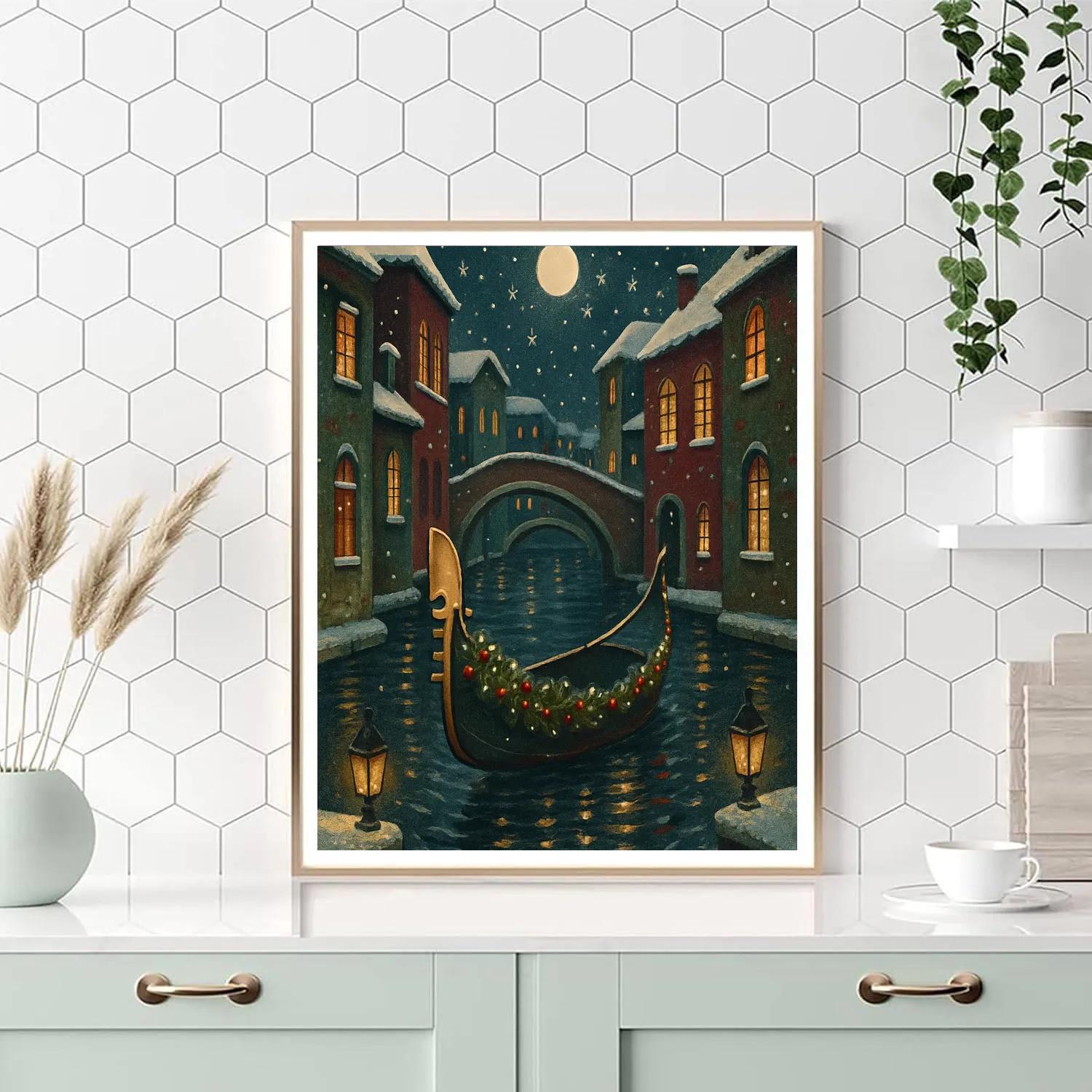 Christmas Gondola Ride Through The Snowy City Numbered painting kitsChristmas Gondola Ride Through The Snowy City - DIY Painting By Numbers Kit - Image 4