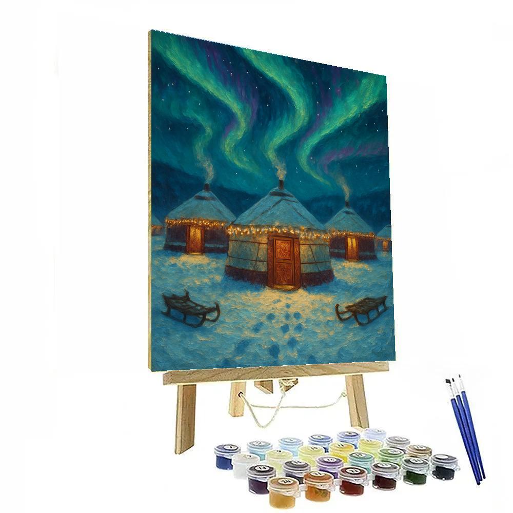 Northern Lights Caravan Of Christmas Yurts paint by color