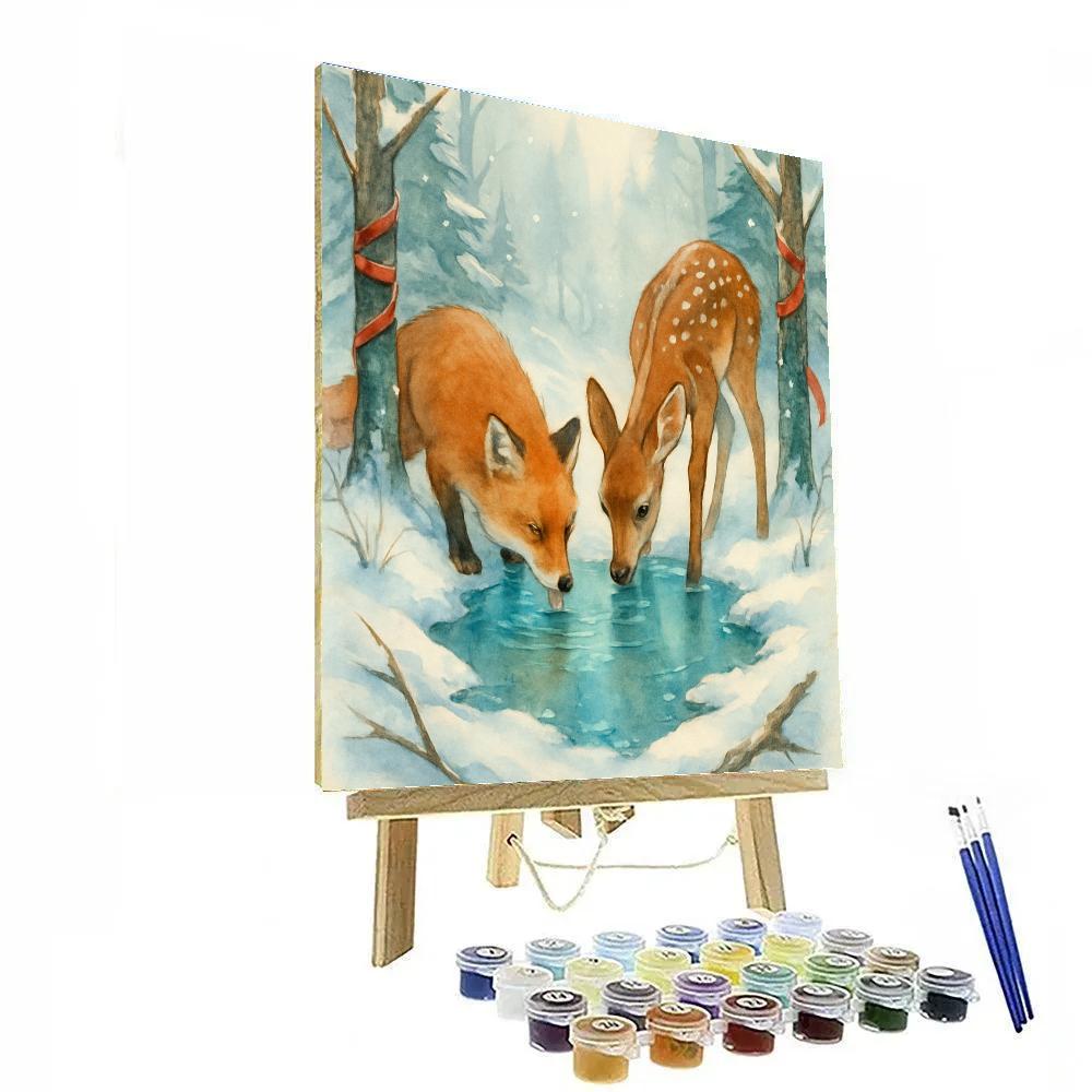 Christmas Fox And Fawn At The Forest Spring Numbered painting kits
