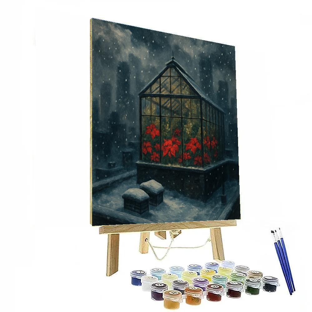 Christmas Rooftop Greenhouse Under Snow Clouds Number painting