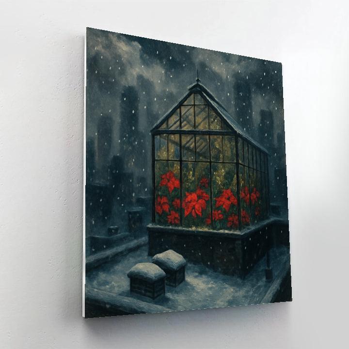 Christmas Rooftop Greenhouse Under Snow Clouds Number painting