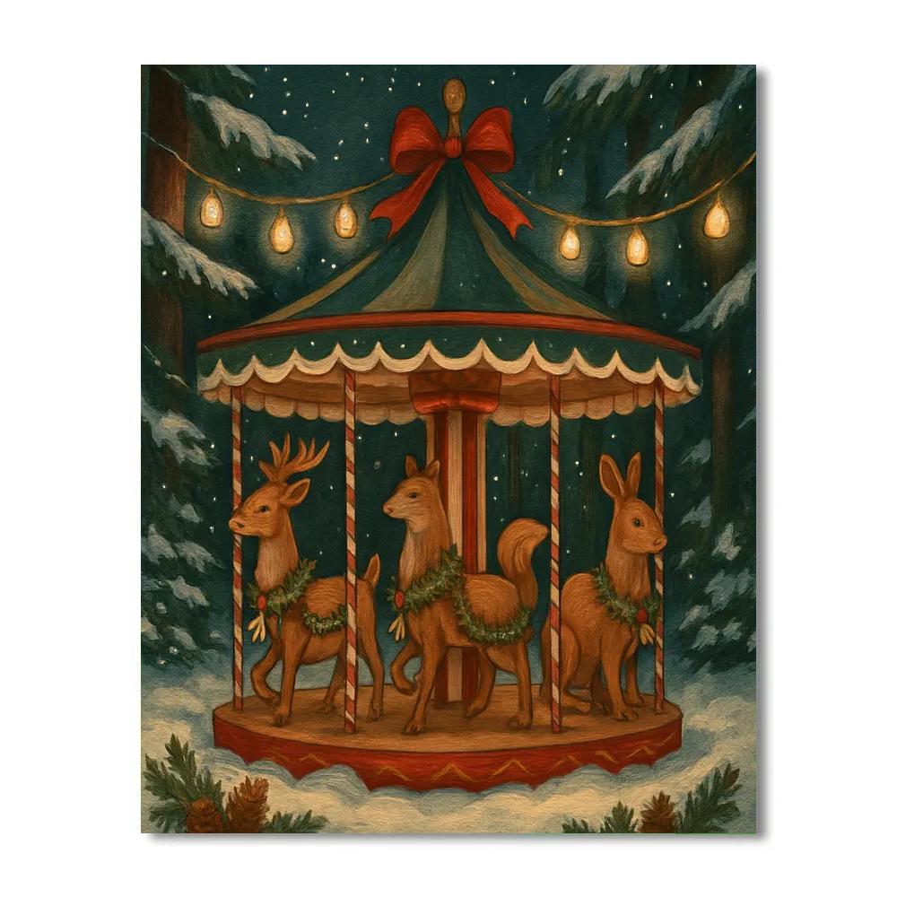Christmas Carousel Of Woodland Creatures paint by numbers