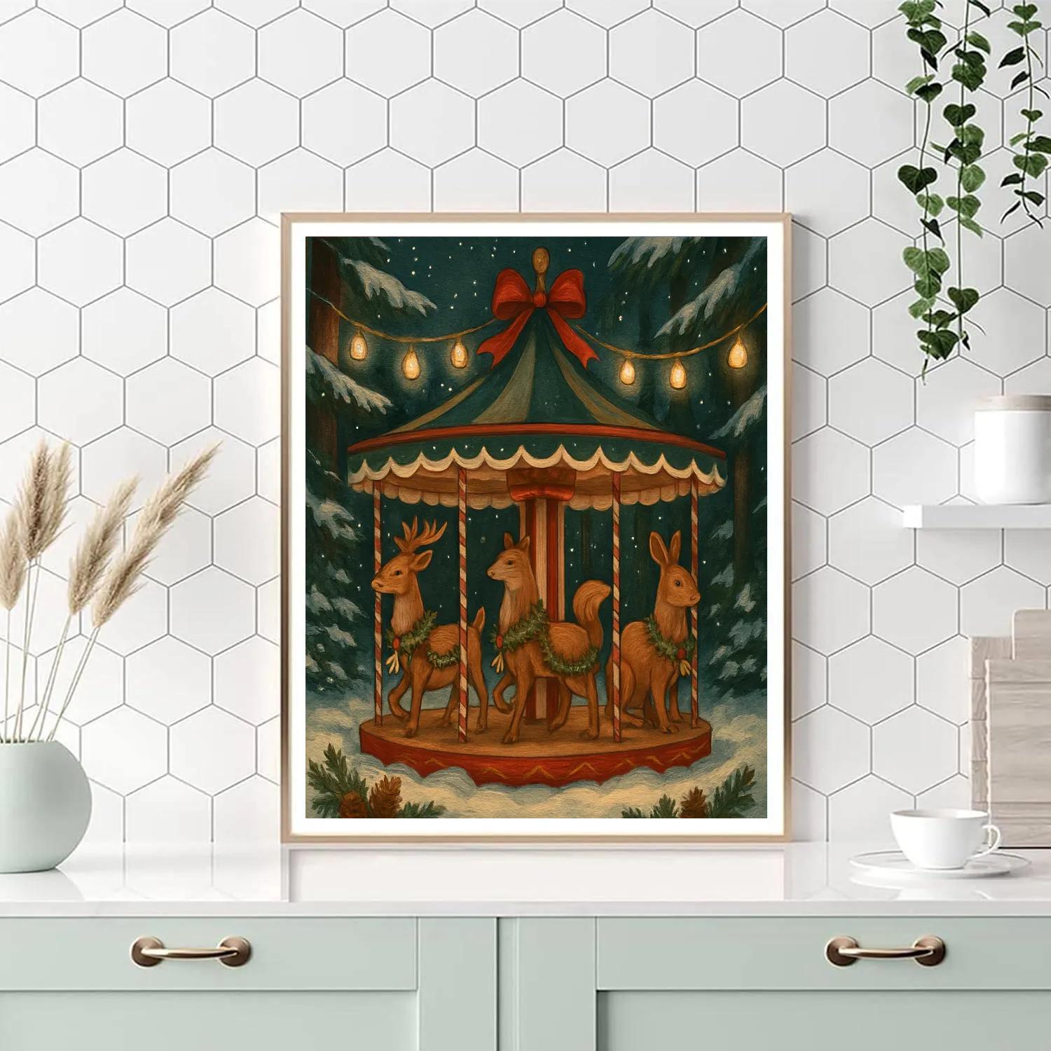 Christmas Carousel Of Woodland Creatures paint by numbers