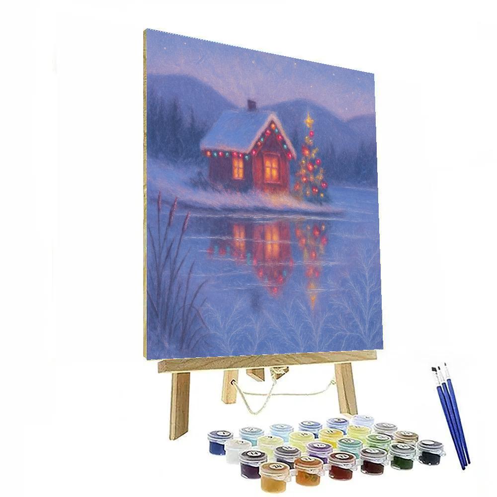 Christmas Cottage Reflected In Frozen Lake DIY paint by numbers