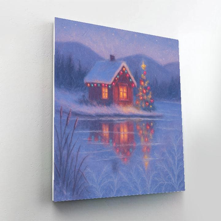 Christmas Cottage Reflected In Frozen Lake DIY paint by numbers
