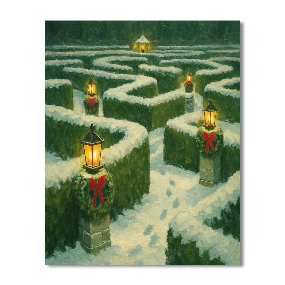Christmas Lanterns In The Snowy Maze Garden DIY paint by numbers