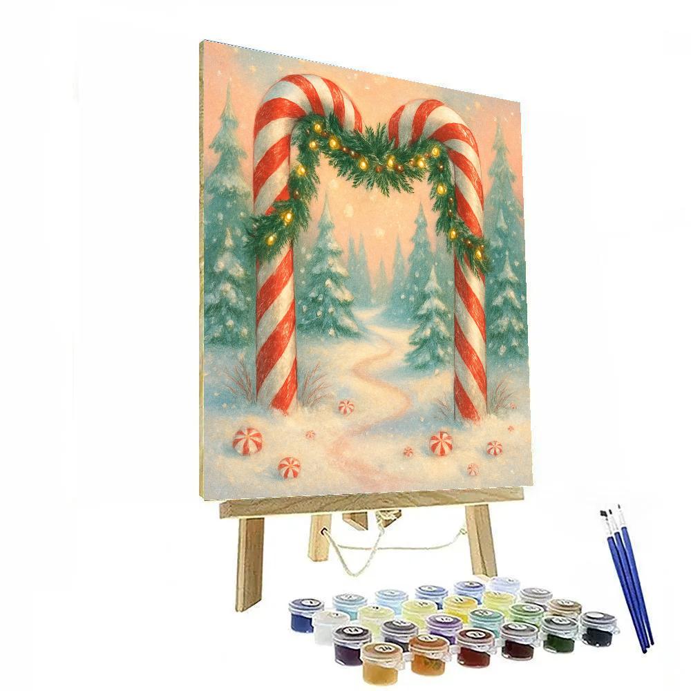 Christmas Forest Gate Of Candy Canes paint by number