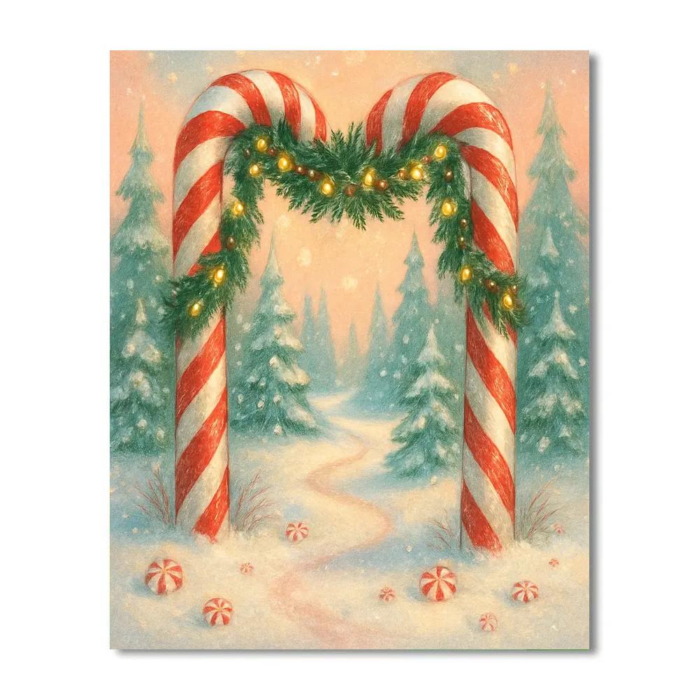Christmas Forest Gate Of Candy Canes paint by number