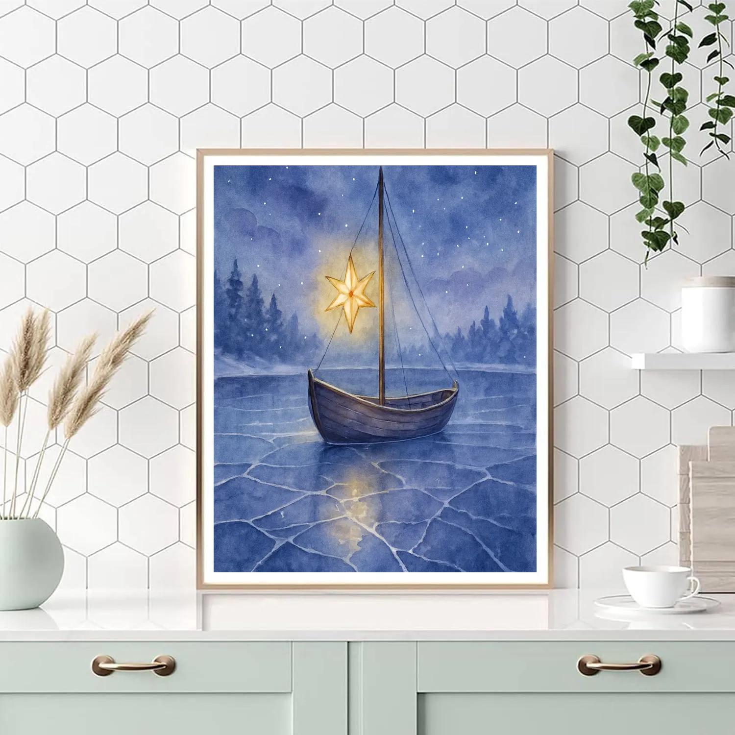 Christmas Starboat On The Frozen Lagoon Numbered painting kits